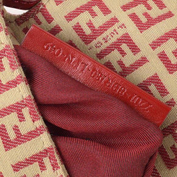 FENDI Zucchino Mamma Baguette Mini Handbag Red Beige 97827 - Picture 10 of 10